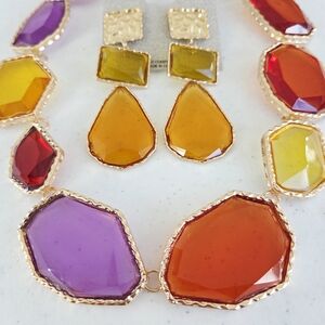 NEW Natasha Couture Gold and Yellow Statement Earrings and Necklace Set